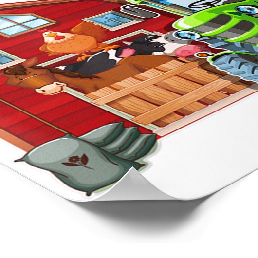 4歳グリーンファームトラクターバースデーパーティファーメ ポスター (角)