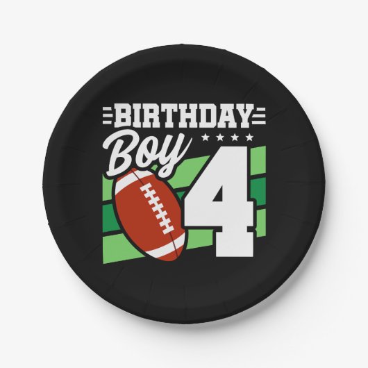 4歳サッカーパーティーテーマ4th誕生日ボーイ ペーパープレート (正面)