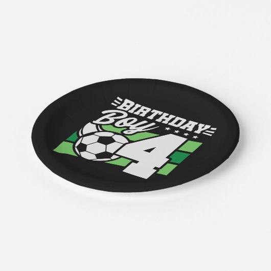 4歳サッカーパーティー4歳の誕生日ボーイ ペーパープレート (アングル)