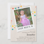 4歳シンプルの誕生日招待状ガールオレンジ写真 招待状 (正面)