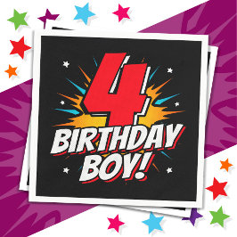 4歳スーパーヒーロー誕生日少年4歳の誕生日 スタンダードカクテルナプキン