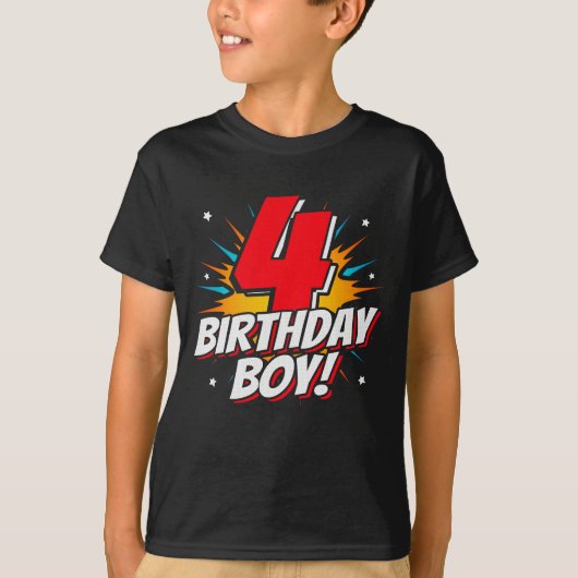 4歳スーパーヒーロー誕生日少年4歳の誕生日 Tシャツ (正面)