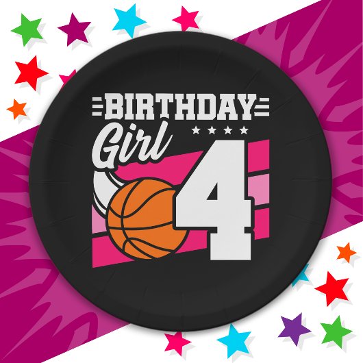 4歳バスケットボールパーティー4thバースデーガール ペーパープレート