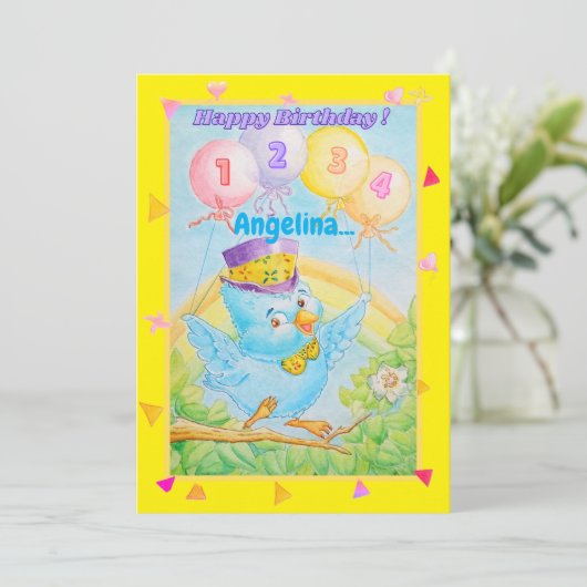 4歳パーソナライズされたの誕生日グリーティングカード (スタンド正面)