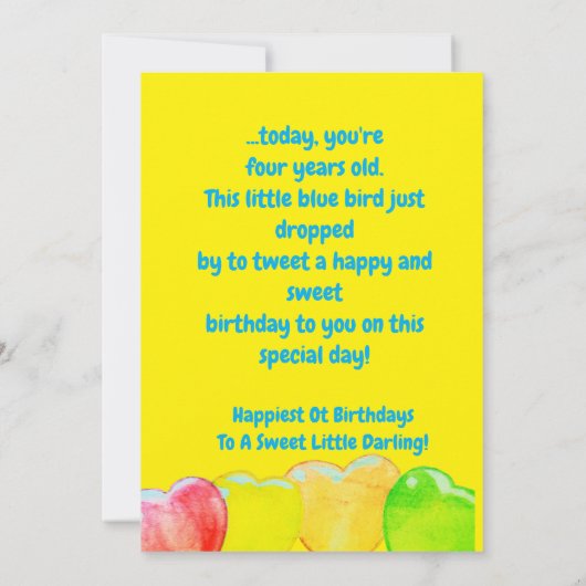 4歳パーソナライズされたの誕生日グリーティングカード (裏面)