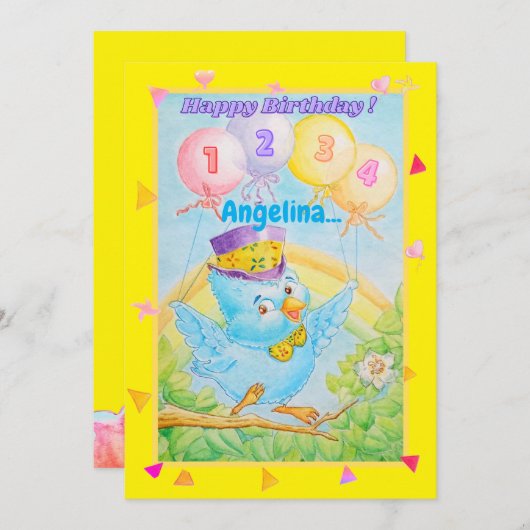 4歳パーソナライズされたの誕生日グリーティングカード (正面/裏面)