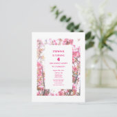 4歳フローラ4カスタム歳ピンクさくらんぼ インビテーションポストカード (スタンド正面)