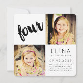 4歳モダンの少女の写真カード 招待状 (正面)