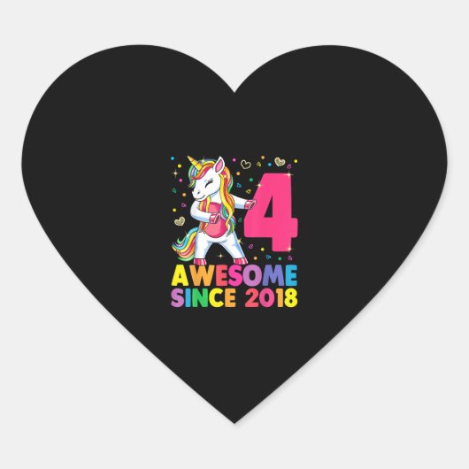 4歳ユニコーン浮き4歳の誕生日ガールユニ ハートシール (正面)