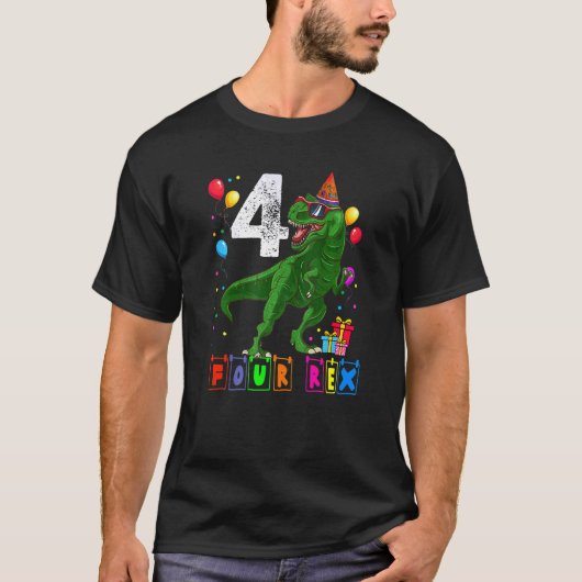 4歳レックス4歳の誕生日4番目の恐竜 Tシャツ (正面)