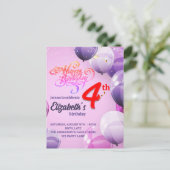 4歳女の子の誕生日招待状 ポストカード (スタンド正面)