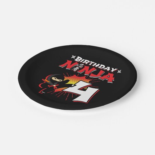 4歳漫画本スタイル忍者4歳の誕生日 ペーパープレート (アングル)