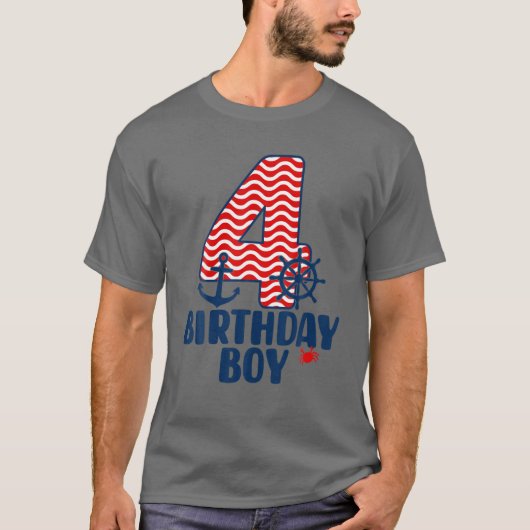 4歳航海のの誕生日の男の子の水夫4歳B日 Tシャツ (正面)