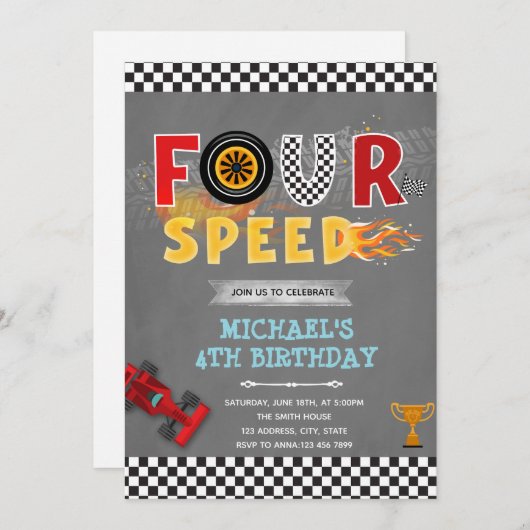 4歳誕生日パーティー招待状 招待状 (正面/裏面)