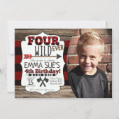 4歳誕生日男子　永遠にワイルドな樵の写真 招待状 (正面)
