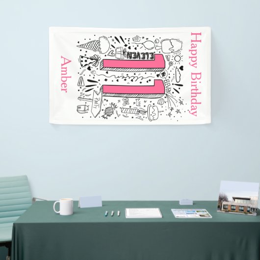 4歳11日のピンクの誕生日 横断幕 (トレードショー)