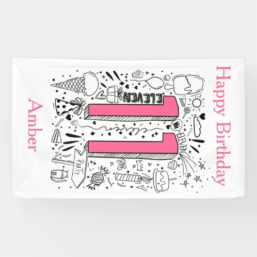 4歳11日のピンクの誕生日 横断幕 (横)