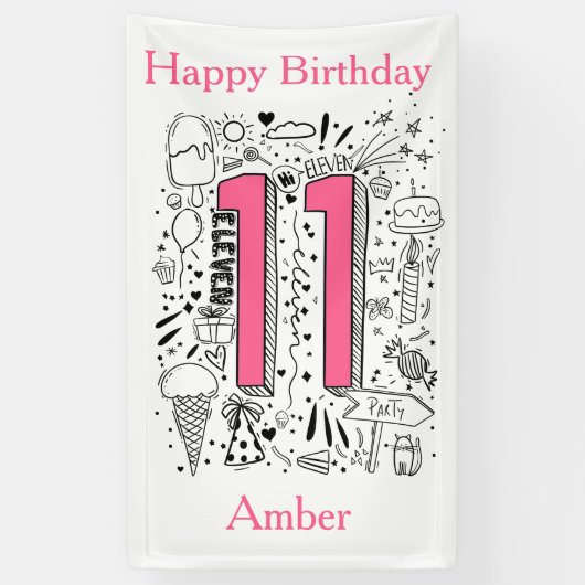 4歳11日のピンクの誕生日 横断幕 (縦)