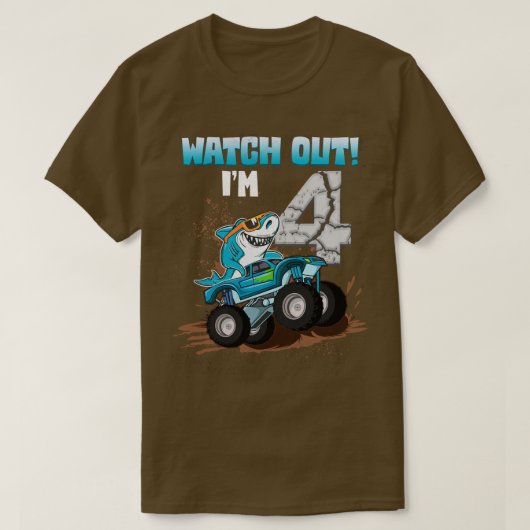 4歳4歳の誕生日サメ男の子モンスターTr Tシャツ (デザイン正面)
