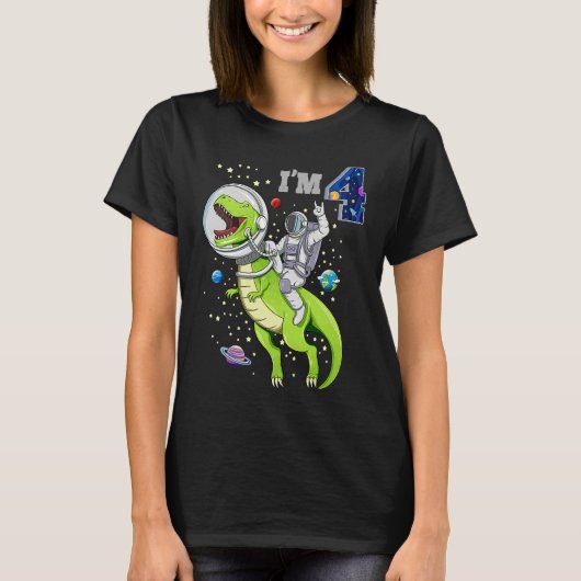 4歳4歳の誕生日ボーイ宇宙飛行士T Reに乗る Tシャツ (正面)