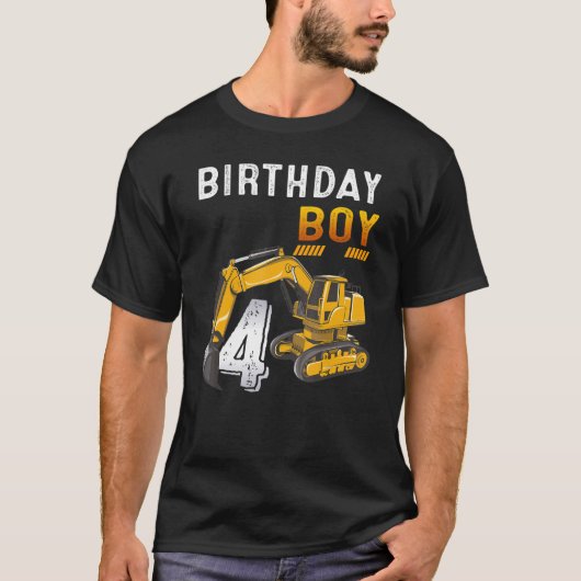 4歳4歳の誕生日建築車エクスカフ Tシャツ (正面)