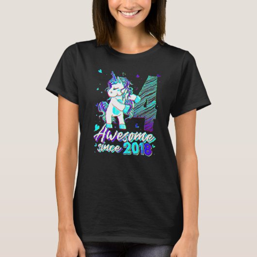 4歳 ユニコーン フロッシング 4歳の誕生日 女の子 Tシャツ (正面)