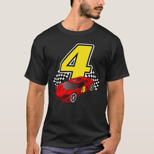 4歳 レーシングカー スポーツカー 誕生日 男の子 女の子 ギ Tシャツ (正面)