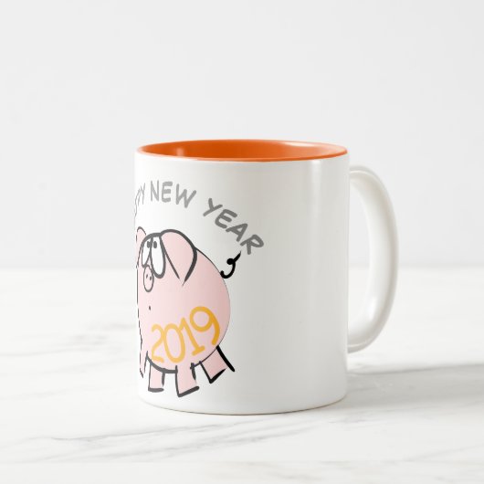 4漫画おもしろいイラストレーション豚の年2019マグカップ ツートーンマグカップ (正面右)