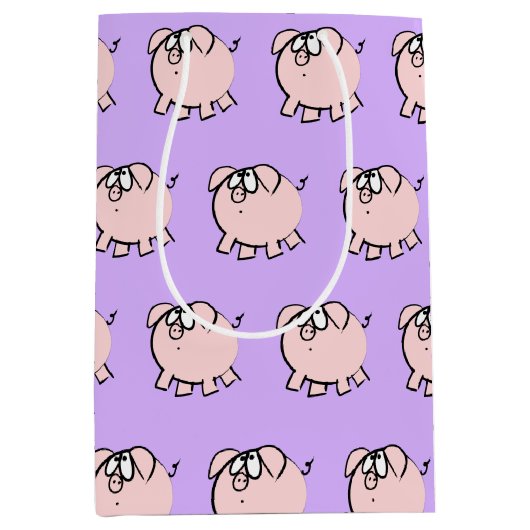 4漫画おもしろい豚ベビー選択カラーMギフト ミディアムペーパーバッグ (正面)