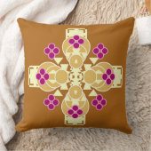4点マンダラ – 金ゴールド、クリーム、バイオレット クッション (ブランケット)