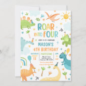 4男の子の恐竜に轟音4歳の誕生日パーティー 招待状 (正面)