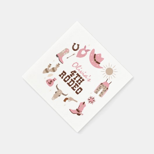 4番目のロデオピンクウェスタンカウボーイ4th誕生日 スタンダードカクテルナプキン (角)
