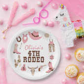 4番目のロデオピンクウェスタンカウボーイ4th誕生日 ペーパープレート (パーティー)