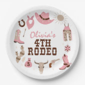4番目のロデオピンクウェスタンカウボーイ4th誕生日 ペーパープレート (正面)