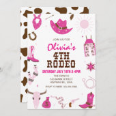 4番目のロデオ熱ピンク西4番目の誕生日 招待状 (正面/裏面)