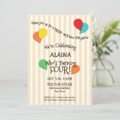 4番目の誕生日パーティー写真のバルーンの追加招待状 招待状 (スタンド正面)