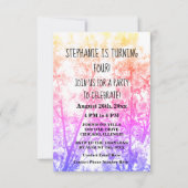 4番目の誕生日パーティー名前をカスタムするピンクフローラかわいい 招待状 (正面)