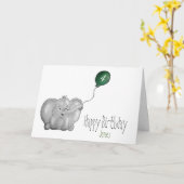4番目または緑の気球を持つ誕生日のゾウ カード (黄色い花)