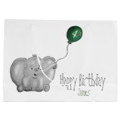 4番目または緑の気球を持つ誕生日のゾウ ラージペーパーバッグ (裏面)