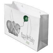 4番目または緑の気球を持つ誕生日のゾウ ラージペーパーバッグ (裏面アングル)