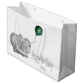 4番目または緑の気球を持つ誕生日のゾウ ラージペーパーバッグ (正面アングル)
