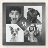 4白黒フォトシャルボードコラージモノグラム ガラスコースター (正面)