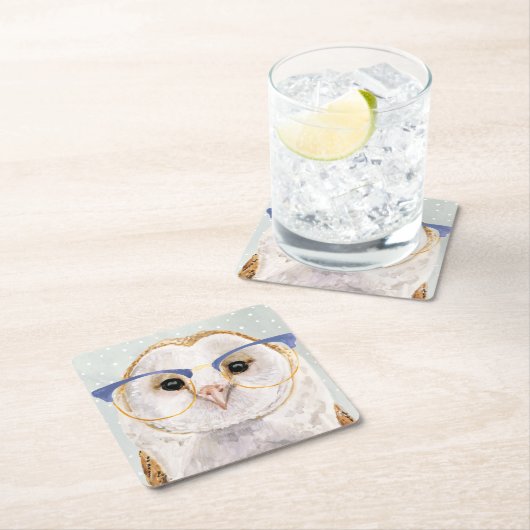 4目の森林官|の賢いフクロウ スクエアペーパーコースター (インサイチュ)