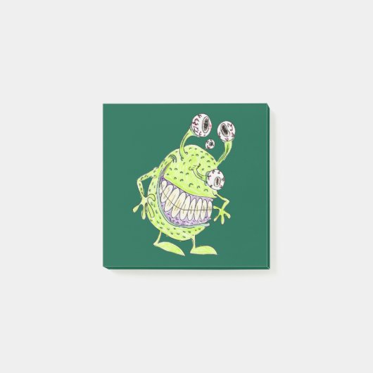 4目の緑のモンスターエイリアン漫画の付箋 ポストイット (正面)