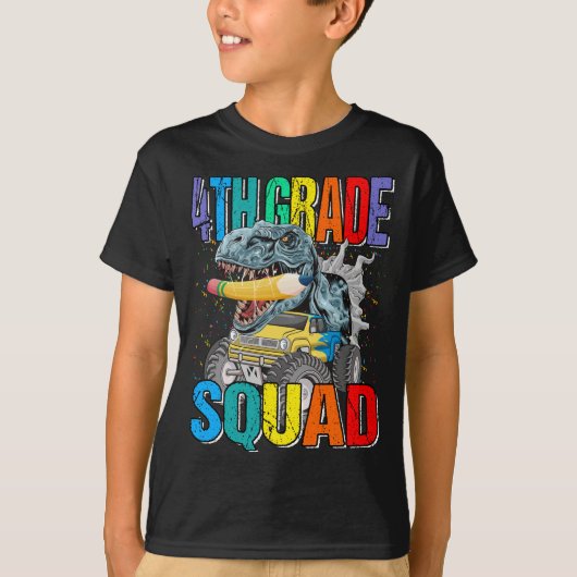 4等分隊モンスタートラック恐竜の少年 Tシャツ (正面)