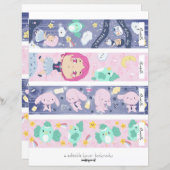 4編集可能かわいいブルー&ピンクのブックマーク (正面/裏面)