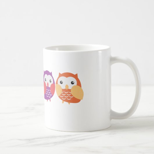 4羽のカラフルなフクロウ コーヒーマグカップ (右)