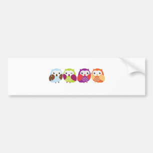 4羽のカラフルなフクロウ バンパーステッカー