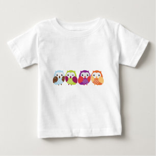 4羽のカラフルなフクロウ ベビーTシャツ