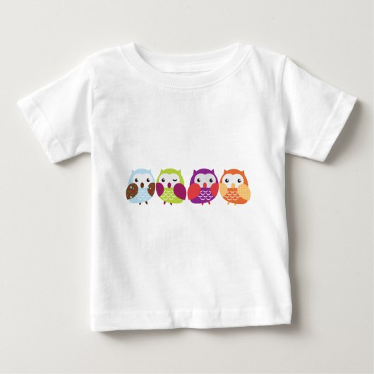 4羽のカラフルなフクロウ ベビーTシャツ (正面)